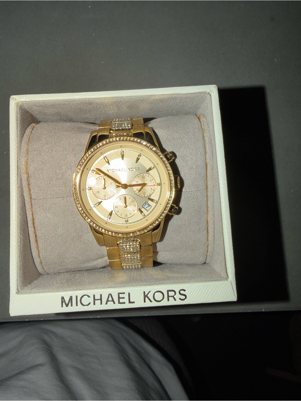 Michael Kors Gold Crystal-Accented Gold Dial Chronograph Watch